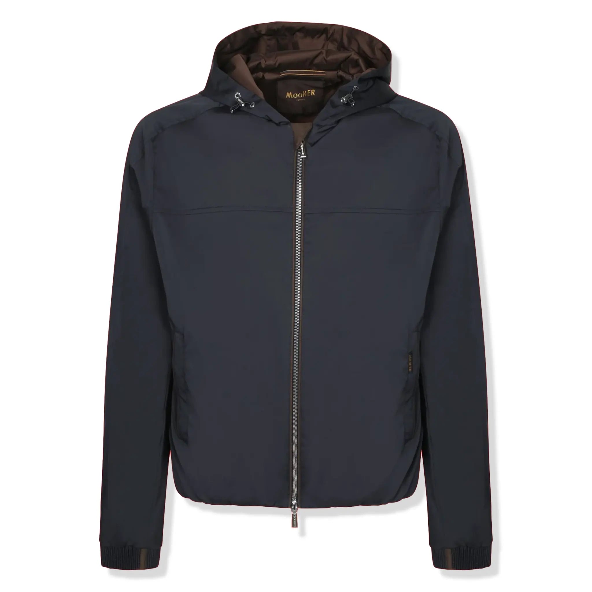 Front View of Moorer Albori-TJ Blue Hooded Jacket MOUSO100002TEPA025